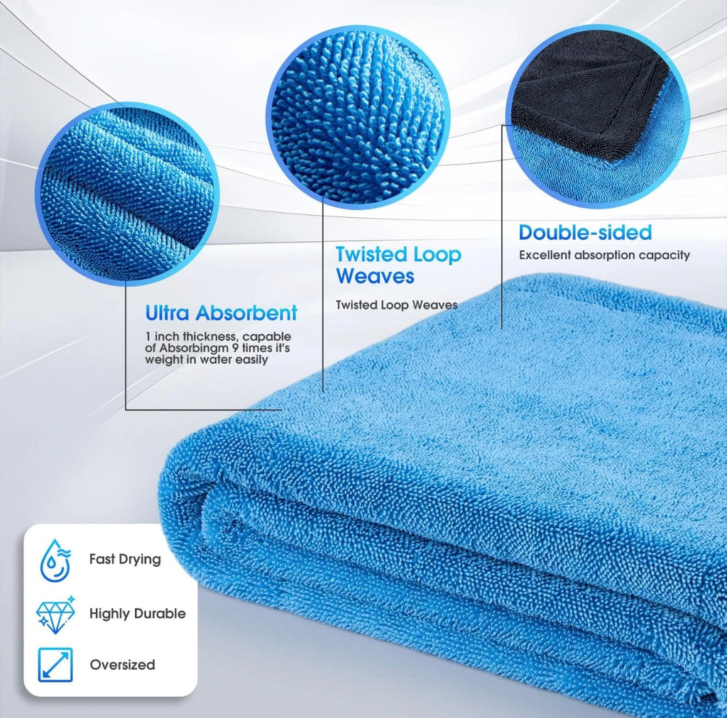 Extra Large Double-Sided Twisted Loop Drying Towel - BLUE & GREY